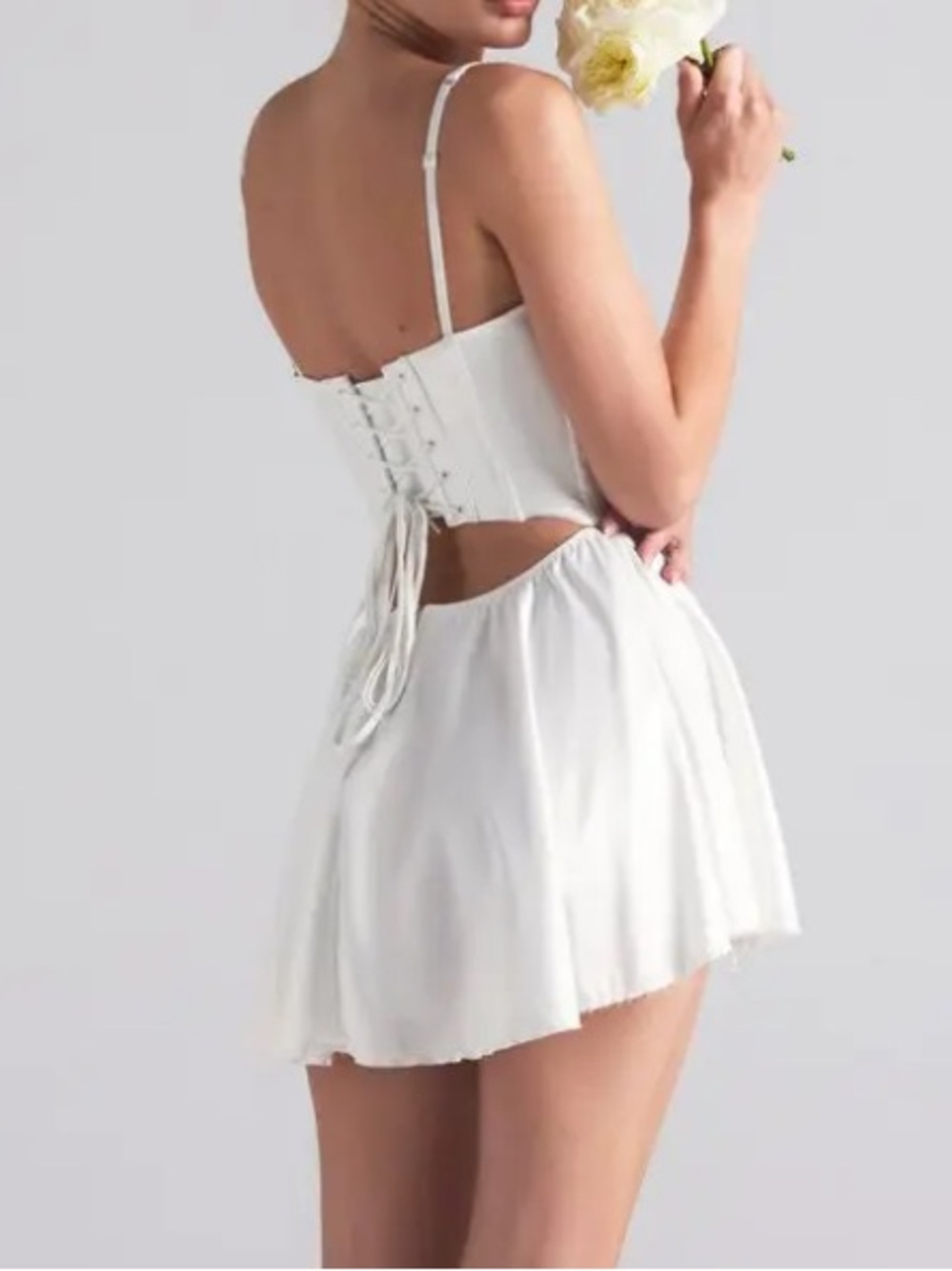 ✨ SKIMS Woven Shine Corset Mini Dress Ivory L Sold Out NWOT